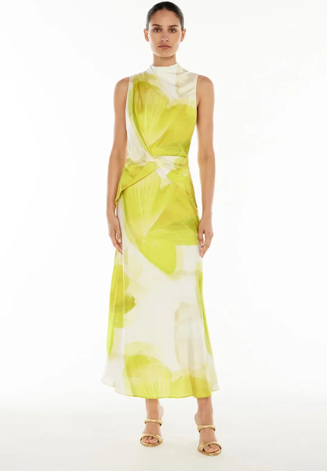 Manning Cartell Levitating Butterflies Drape Midi Dress Yellow/White Print Size 12 for rent on The Volte - main image