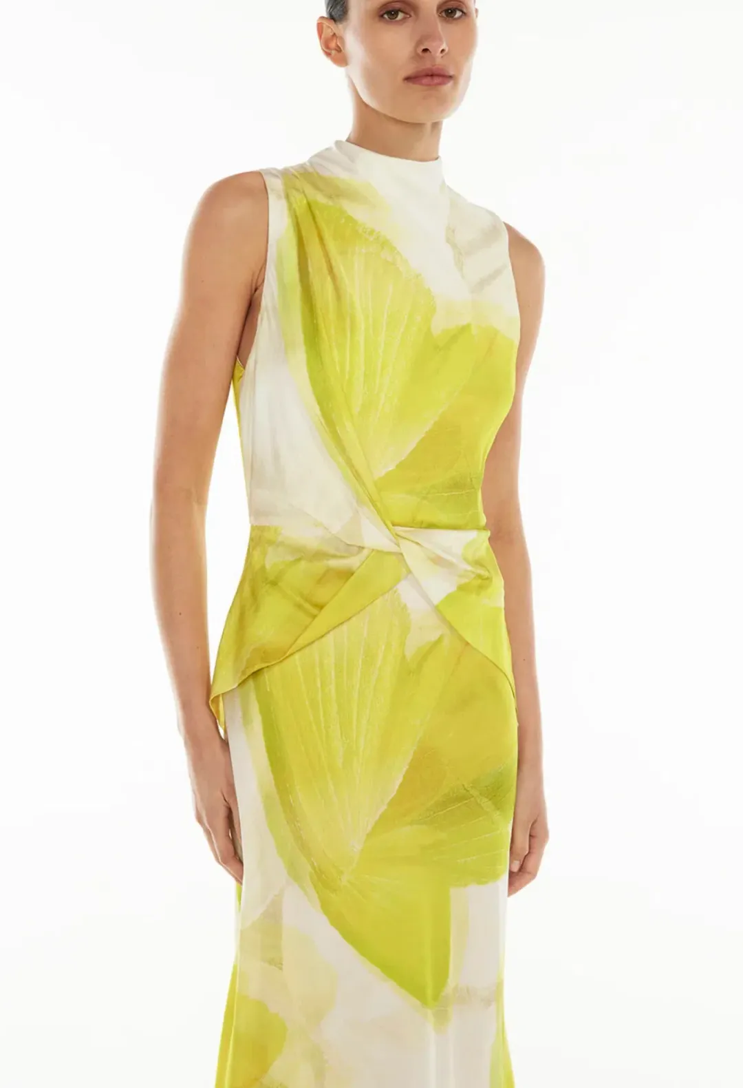 Manning Cartell Levitating Butterflies Drape Midi Dress Yellow/White Print Size 12 for rent on The Volte - main image