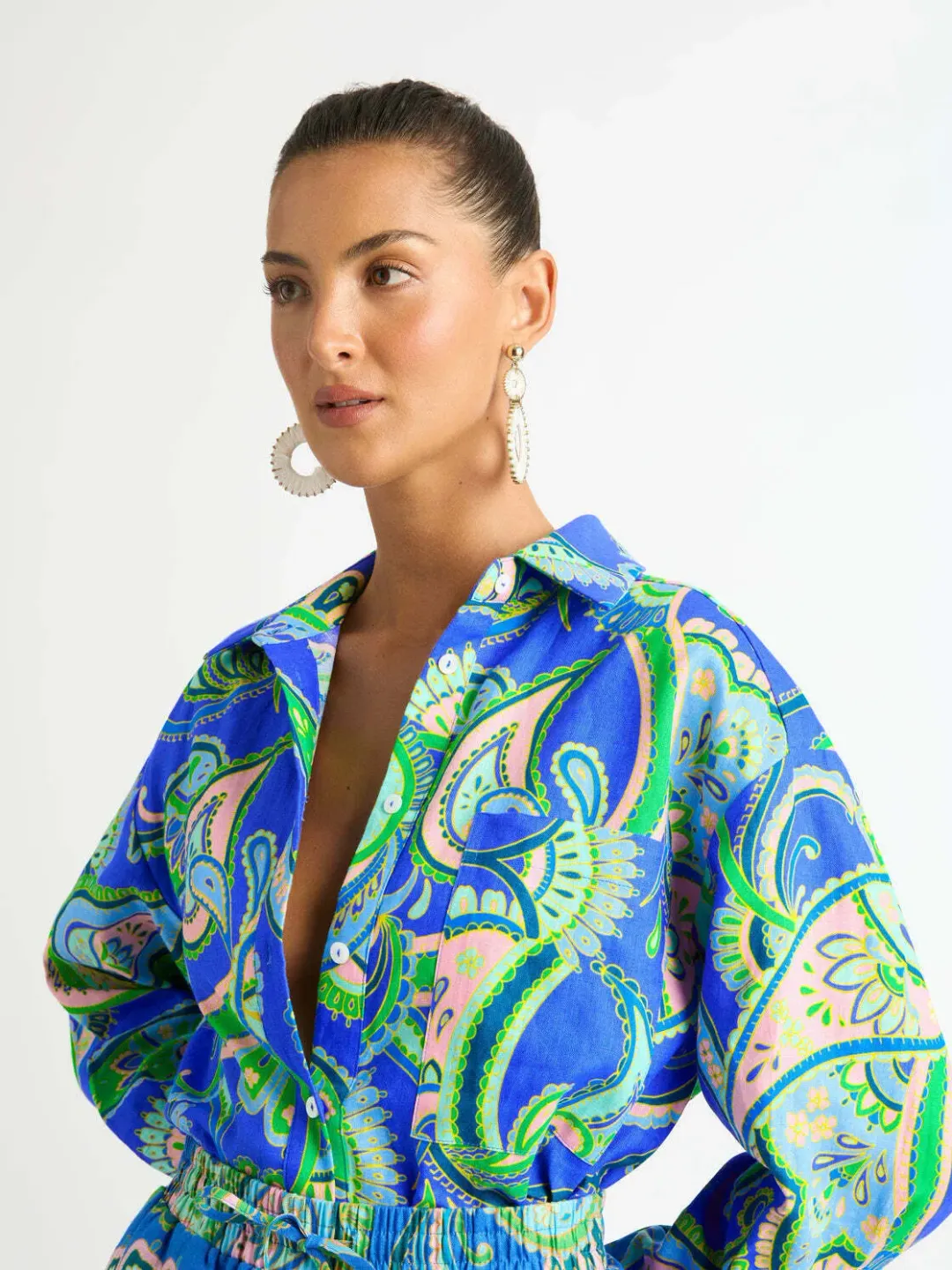 Sheike Balearic Sea Linen Shirt and Short Set Print Size 10  for rent on The Volte - main image