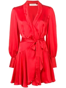 Zimmermann Ruffled Silk Wrap Mini Dress Bright Red Size 0 / AU 8 for rent on The Volte - image 3