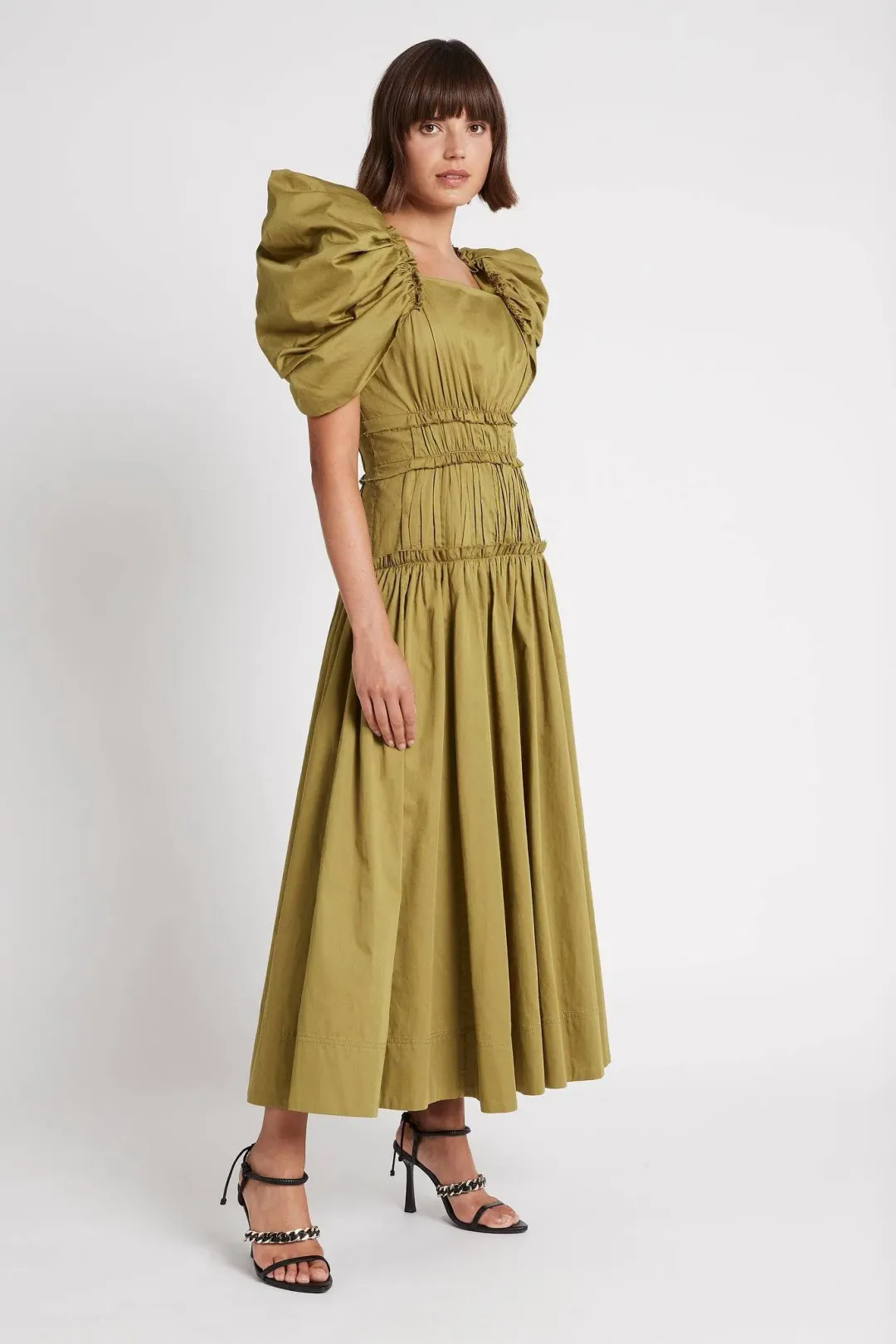 Aje Frequency Butterfly Sleeve Midi Dress Olive Green Size 6 for rent on The Volte - main image