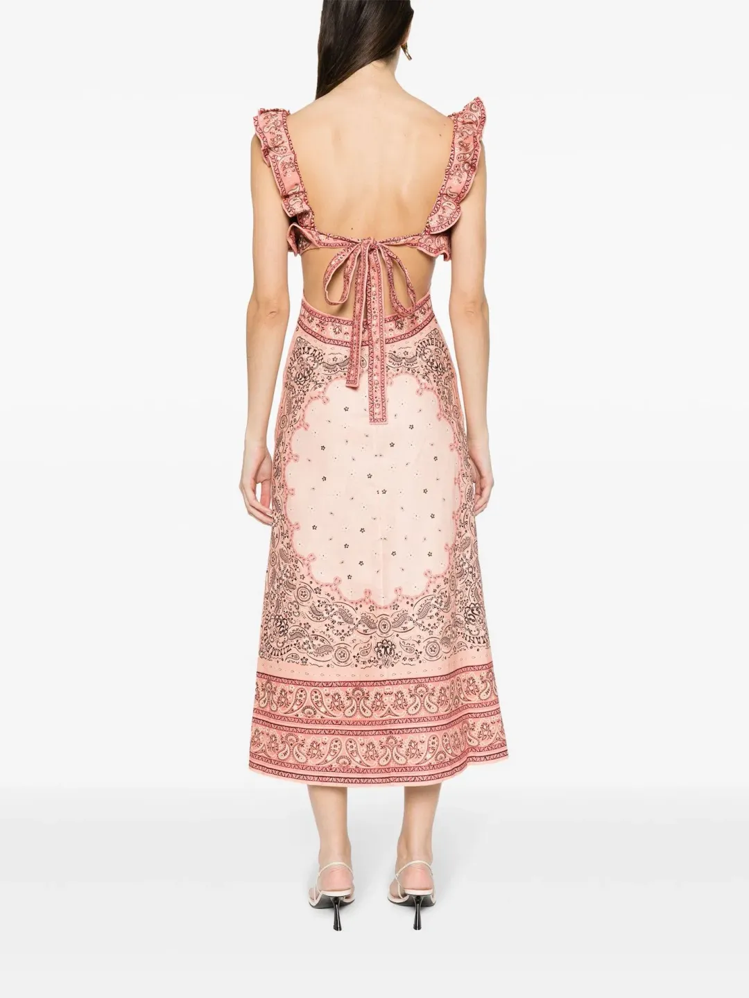 Zimmermann Matchmaker Frilled Midi Dress Pink Bandana Size 4 / AU 16 for rent on The Volte - main image