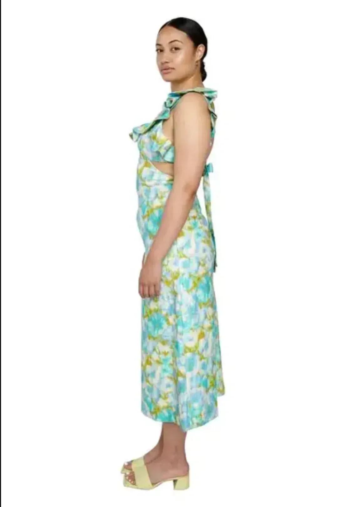 Zimmermann High Tide Frilled Ruffle Midi Dress Aqua Ikat Floral Size 3 / 14 AU for rent on The Volte - main image