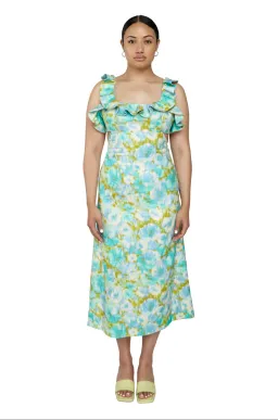 Zimmermann High Tide Frilled Ruffle Midi Dress Aqua Ikat Floral Size 3 / 14 AU for rent on The Volte - image 2