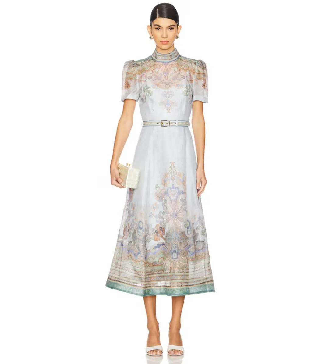 Zimmerman Eden Belted Midi Dress  in Blue Paisley Size 2 / AU 12 for rent on The Volte - main image