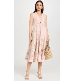 Zimmermann Waverly Plunge Midi Dress Pink Floral Size 1 / AU 10 for rent on The Volte - image 1