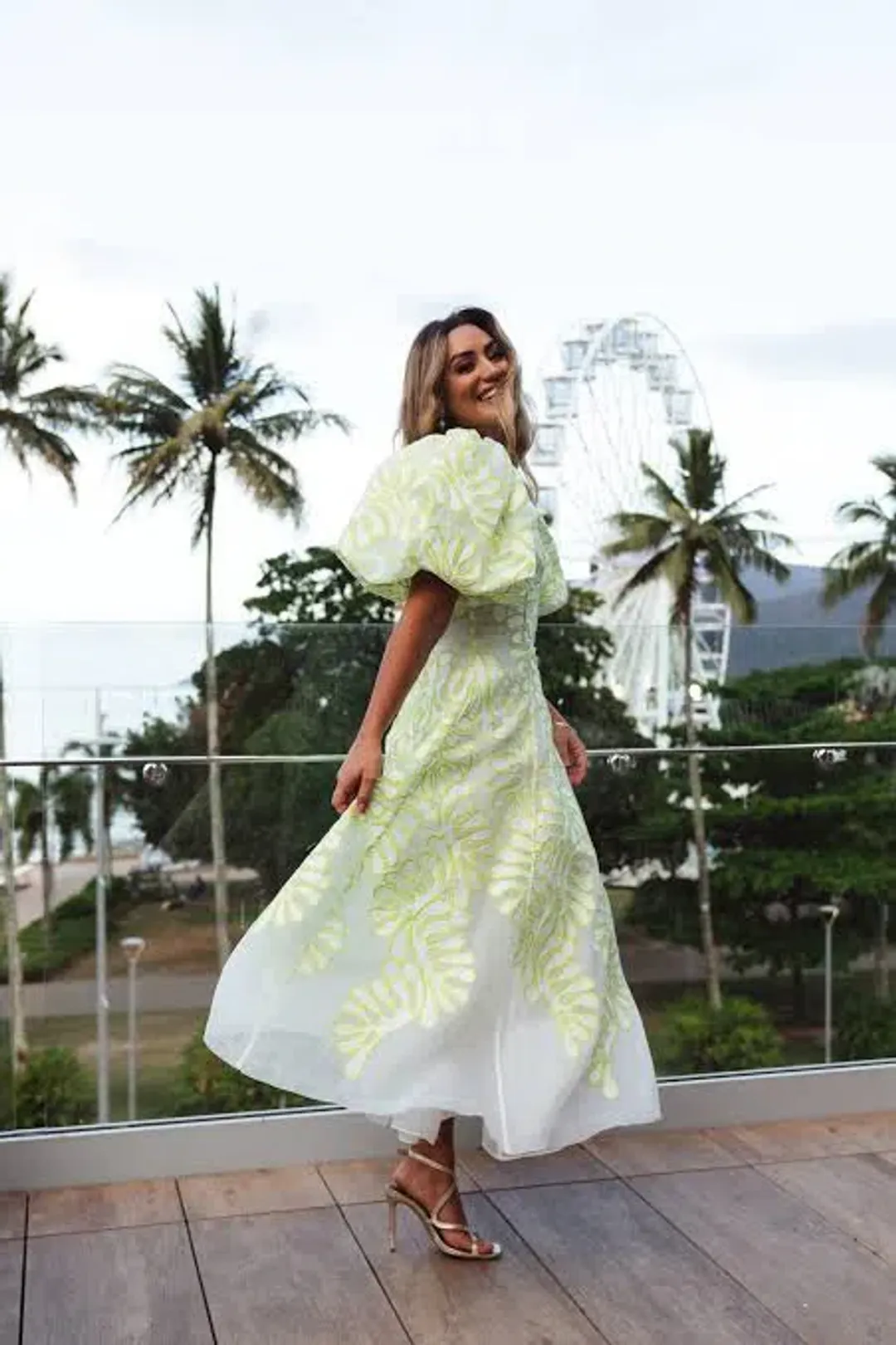 Aje Botanical Applique Midi Dress Ivory/Citrus Yellow Size M / AU 10 for rent on The Volte - main image