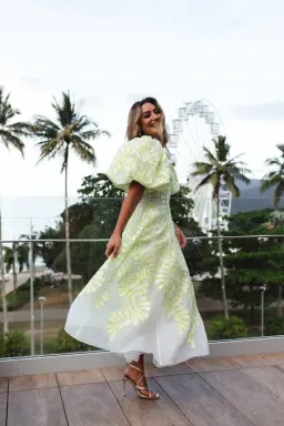 Aje Botanical Applique Midi Dress Ivory/Citrus Yellow Size M / AU 10 for rent on The Volte - image 6