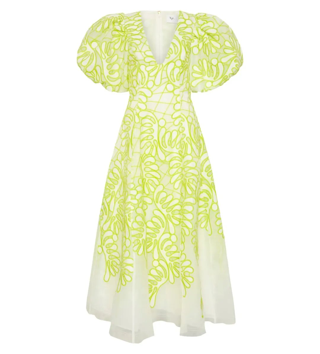 Aje Botanical Applique Midi Dress Ivory/Citrus Yellow Size M / AU 10 for rent on The Volte - main image