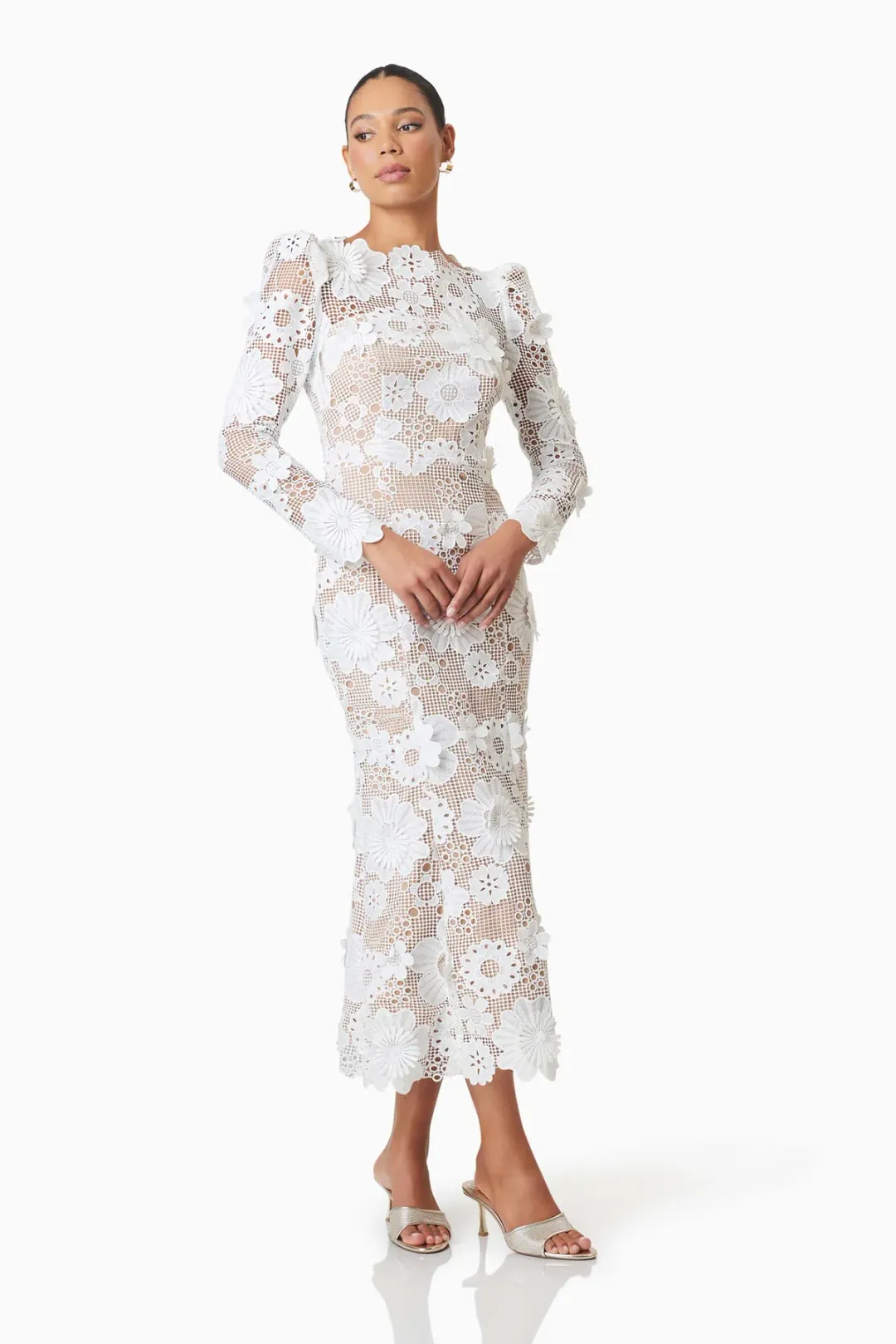Elliatt Autumn Long Sleeve Midi Dress in White Size 10 for rent on The Volte - main image