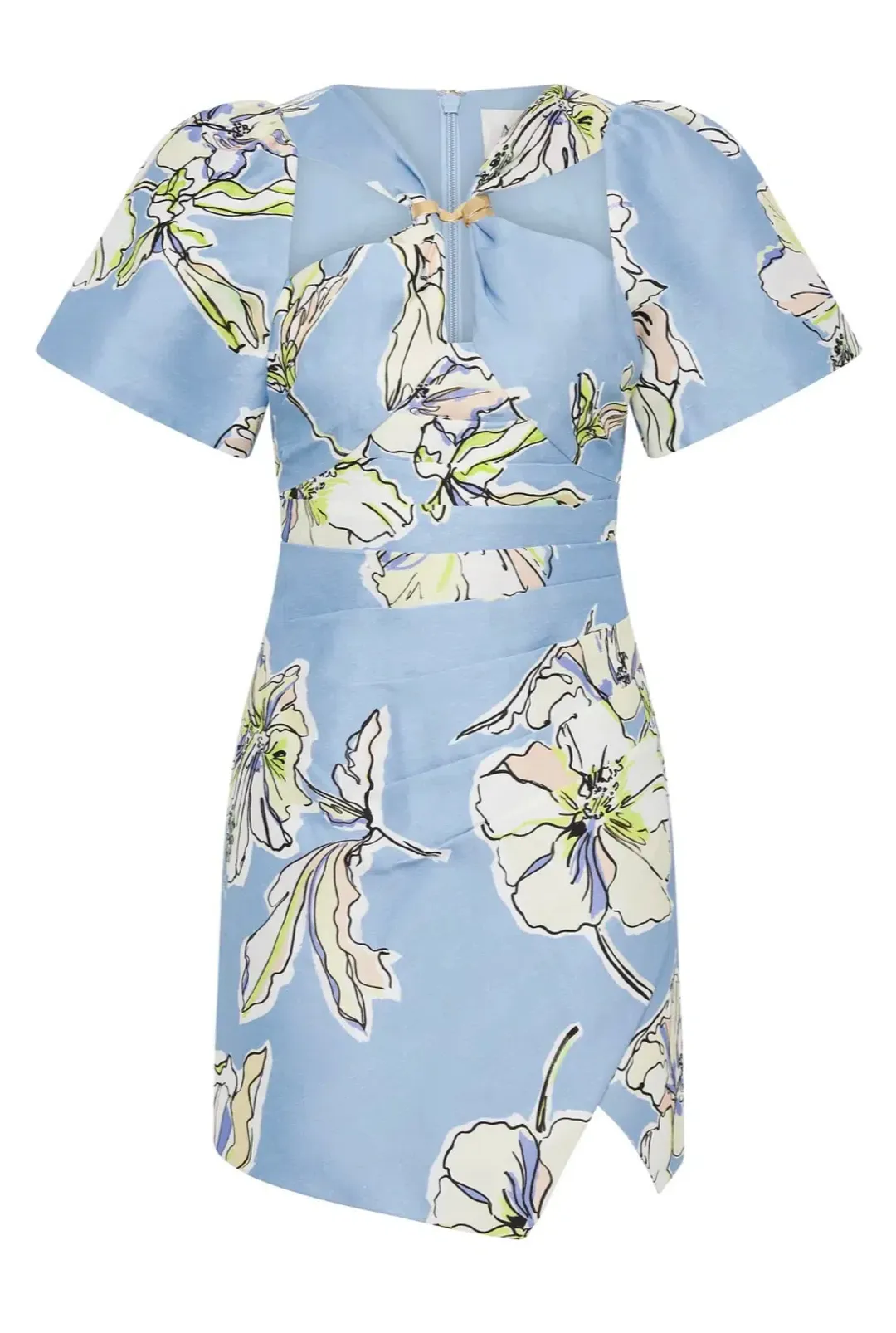 Aje Presence Twisted Mini Dress Blue Hibiscus Size 6 for rent on The Volte - main image