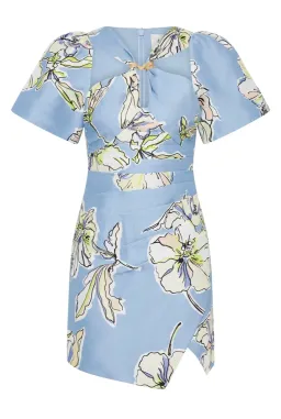 Aje Presence Twisted Mini Dress Blue Hibiscus Size 6 for rent on The Volte - image 3