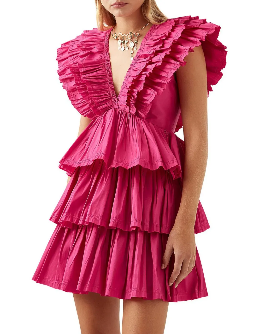 Aje Rhythmic Frilled Mini Dress Fuchsia Pink Size 6 for rent on The Volte - main image