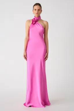 MISHA Teresa Rosette Detail Satin Gown Purple Rose Size 6/XS for rent on The Volte - image 1