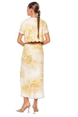 Zimmermann Crush Scalloped Top & Midi Skirt Set Yellow Floral (Top-Size OP) (Skirt-Size 0 / AU 8) for rent on The Volte - image 2