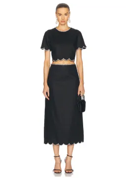 Zimmermann Crush Scalloped Top & Midi Skirt Set Black Size 0 / AU 8 for rent on The Volte - image 1