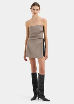 Sir the Label Leonardo Pleated Mini Dress in Taupe Grey Size 8  for rent on The Volte - image 1