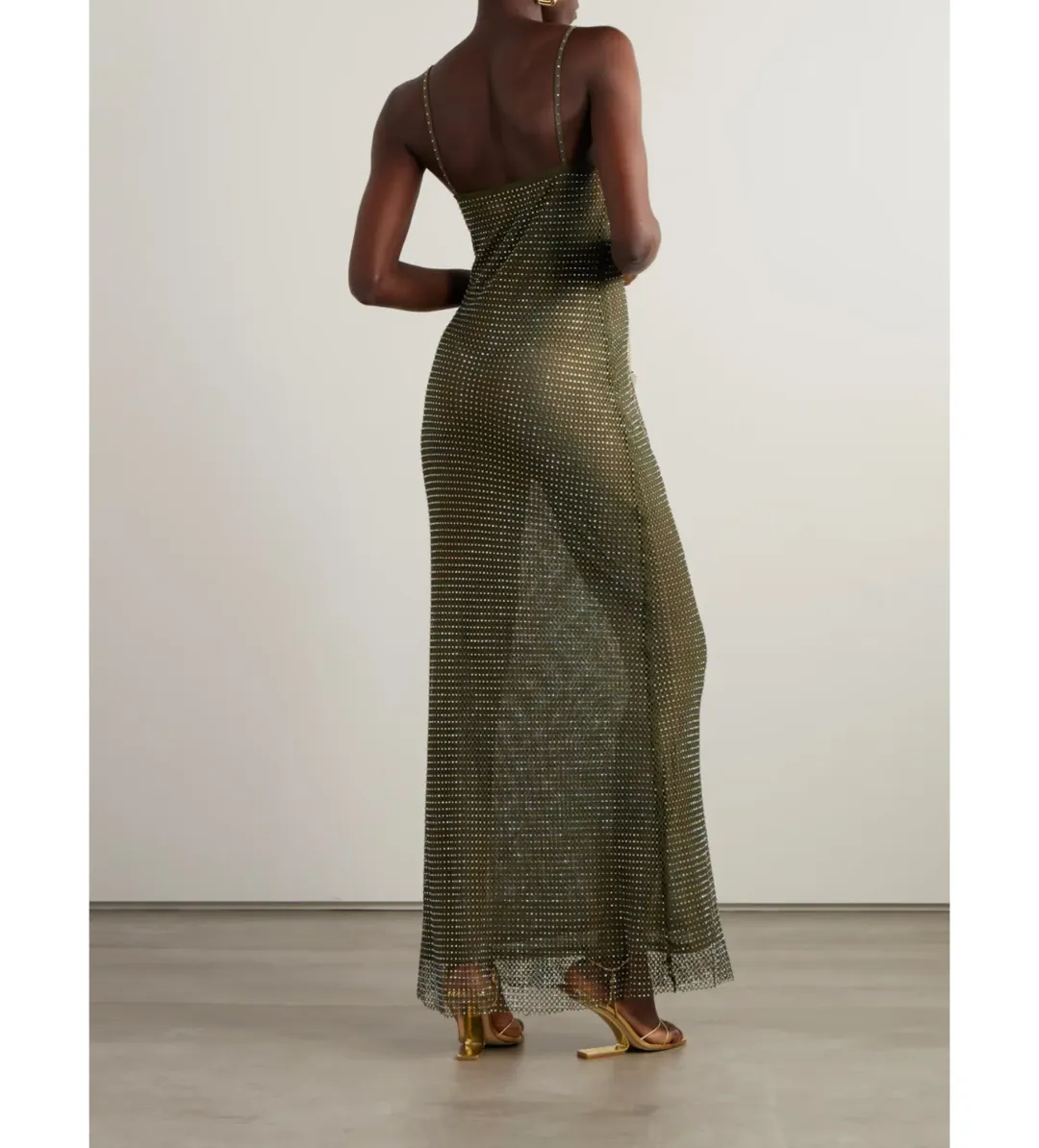 Self Portrait Crystal-embellished Fishnet Gown Green Size AU 8  for rent on The Volte - main image