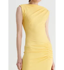 Suboo Vega Rouched Midid Dress in Butter Size AU 8 for rent on The Volte - image 4