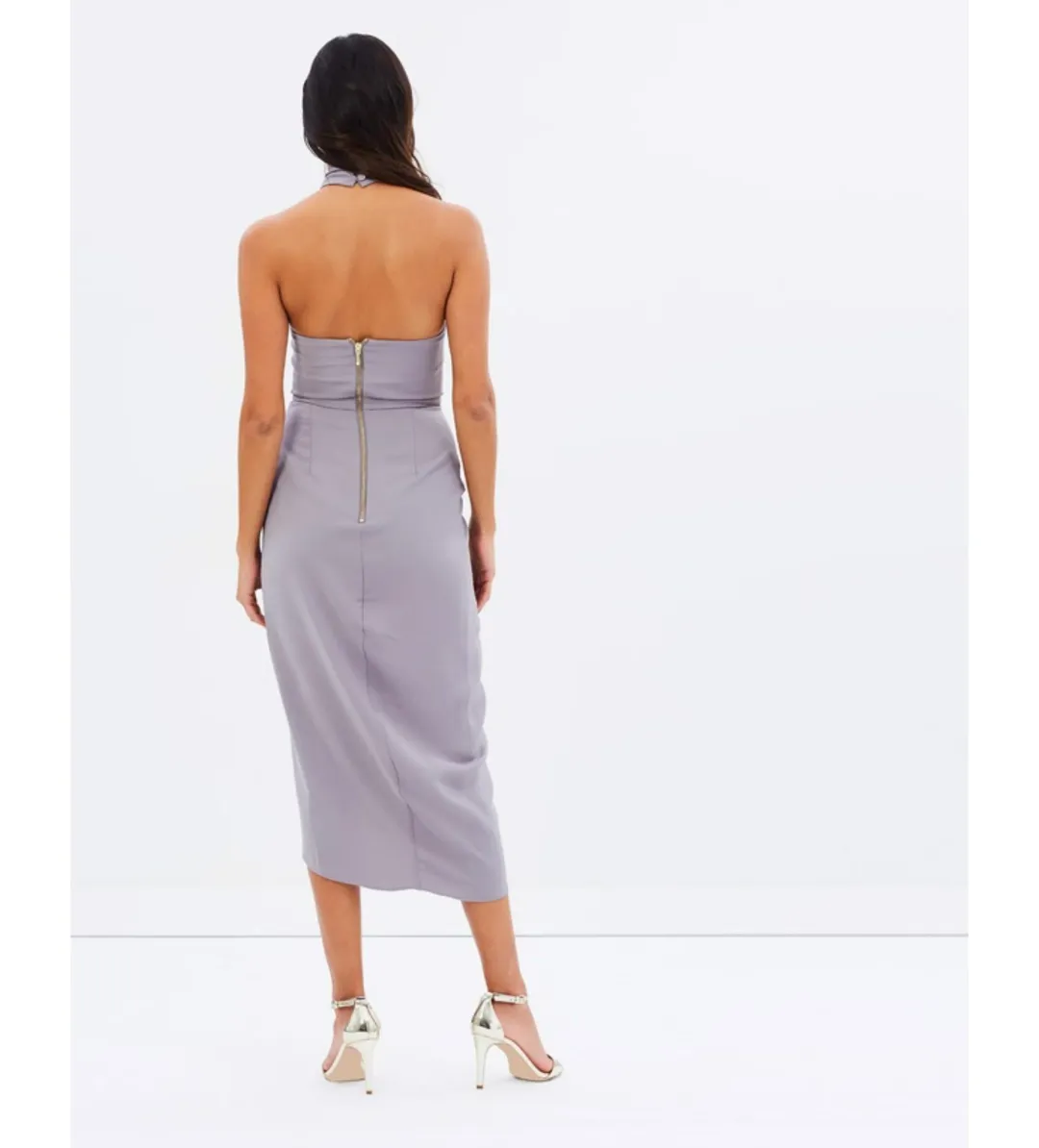 Shona Joy Core Knot Draped Dress Grey Size AU 16 for rent on The Volte - main image