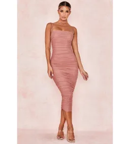 House of CB Sirene Gathered Organza Mesh Dress Antique Rose Size AU 14 for rent on The Volte - image 1