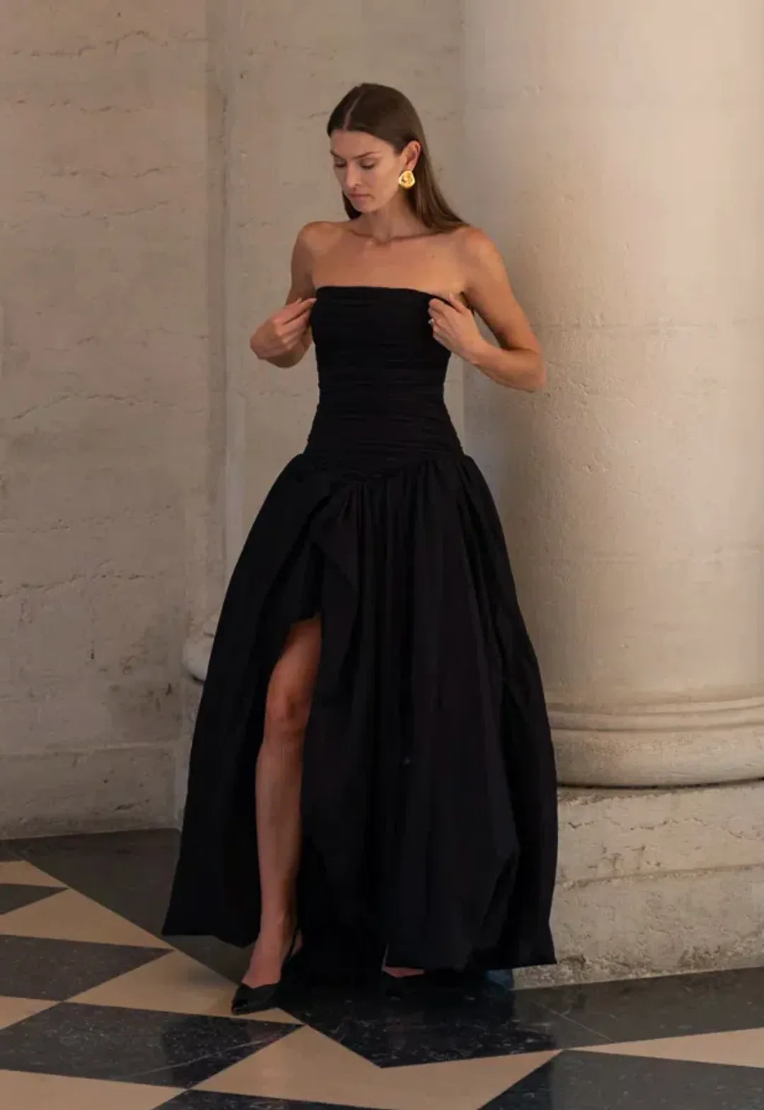 Aje Violette Bubble Hem Maxi Dress Black Size AU 14 for rent on The Volte - main image