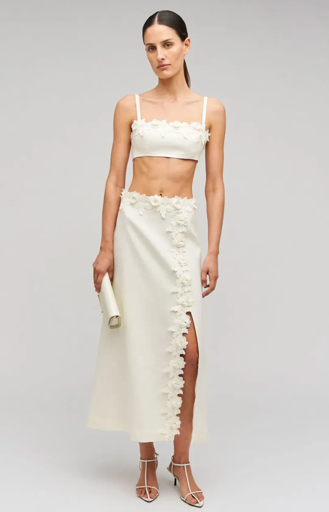 Oroton Rosebud Lace Bralet and Midi Skirt Set Soft Cream Size 8 for rent on The Volte - main image
