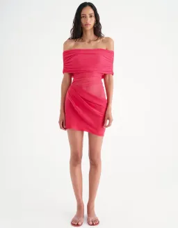Benni Nico Off Shoulder Mini Dress Watermelon Pink Size 6 for rent on The Volte - image 1