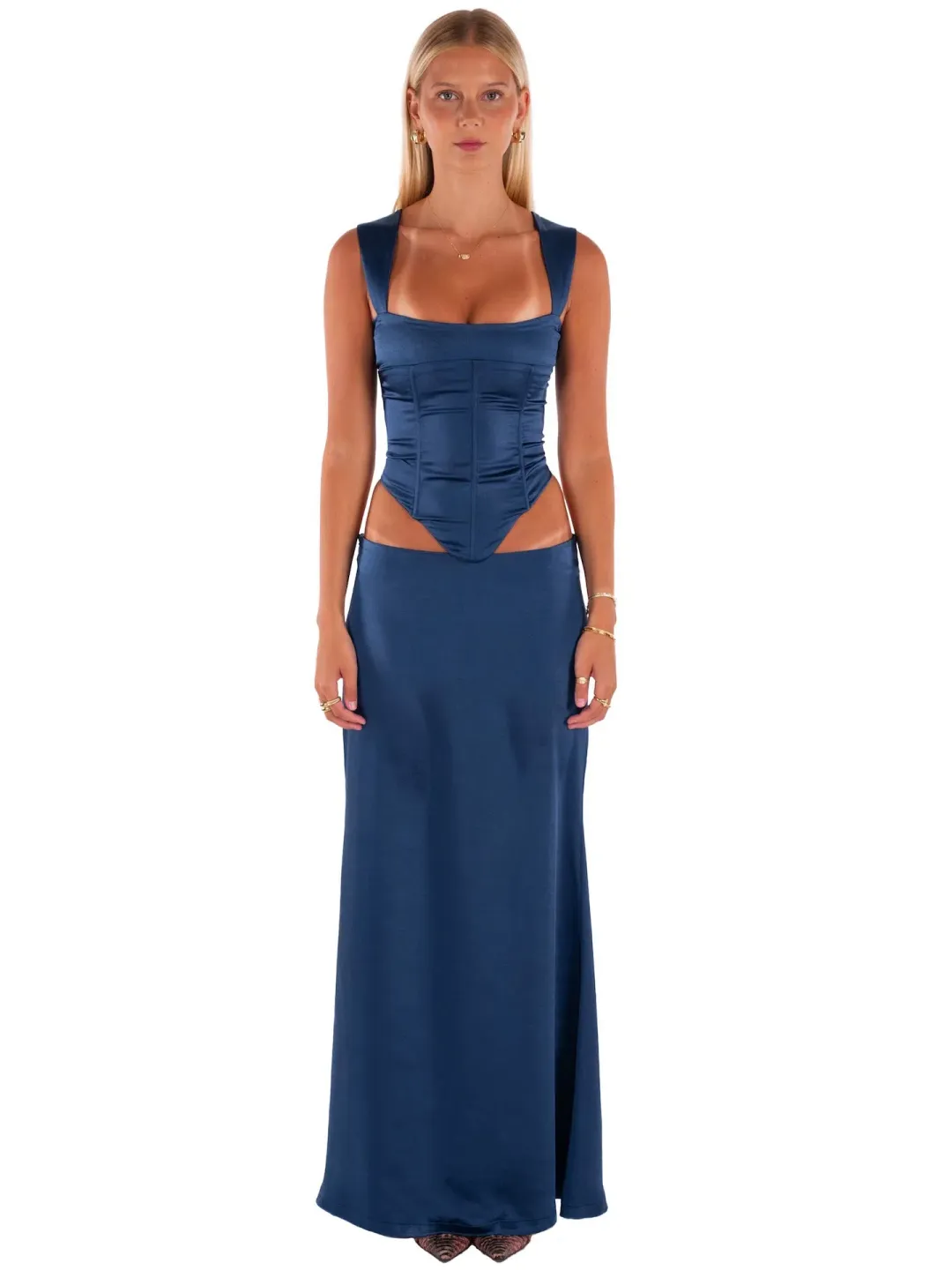 I Am Delilah Valerie Corset and Maxi Skirt Set in Midnight Blue Size S / AU 8 for rent on The Volte - main image