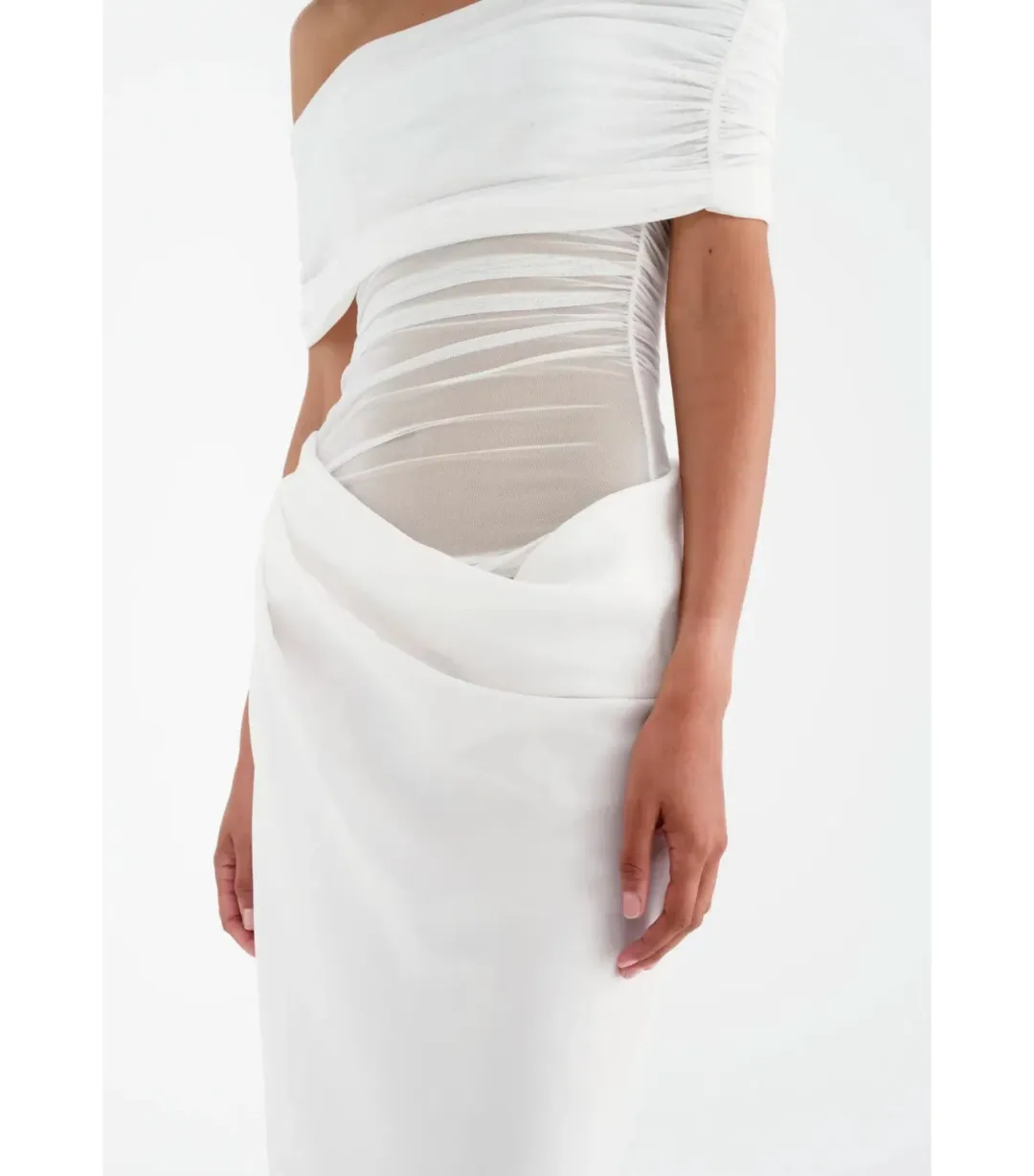 Benni Nico Off Shoulder Maxi Dress in White Size AU 12  for rent on The Volte - main image