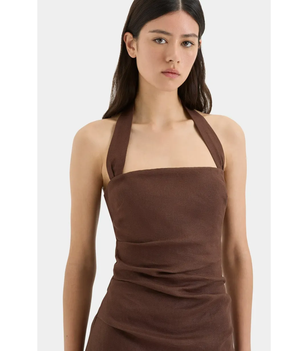 Sir the Label Noemi Halter Mini Dress in Chocolate Size AU 4  for rent on The Volte - main image
