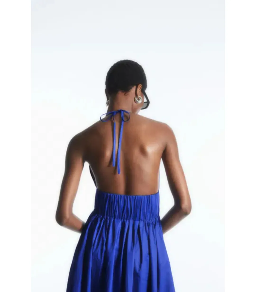 Cos Gathered Halterneck Midi Dress Bright Blue Size AU 10 for rent on The Volte - main image