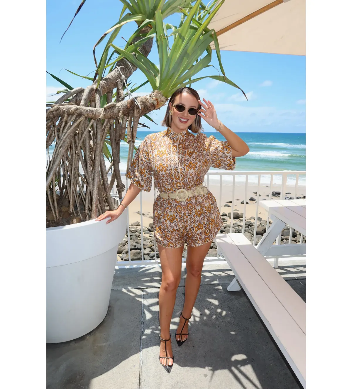 Zimmermann Wylie Relaxed Shirt Size 0P / AU 6 and Fitted Short Size  1 / AU 10 Set in Orange Ikat  for rent on The Volte - main image