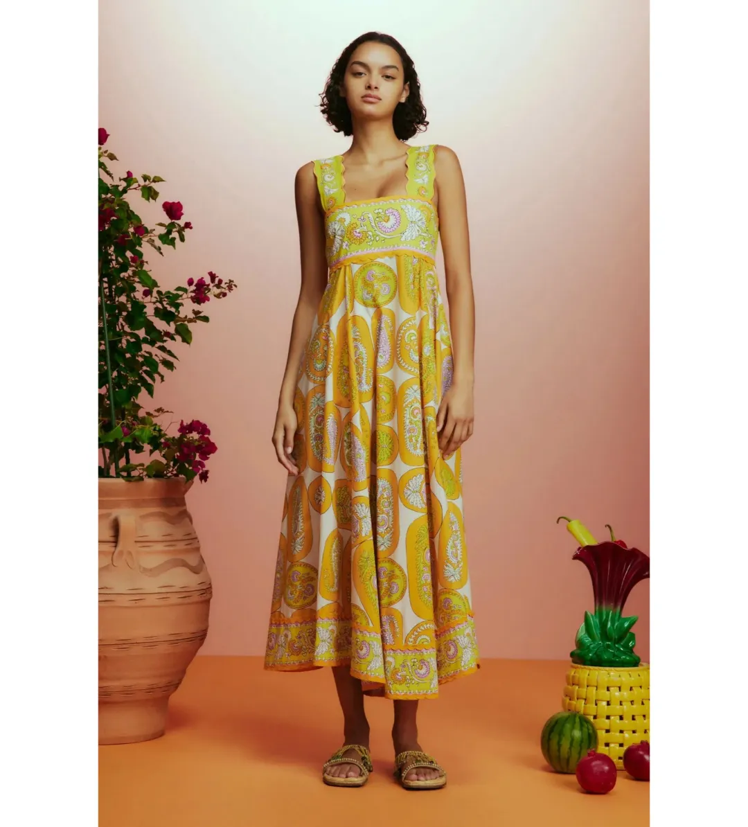 Alemais Diana Summer Dress Yellow Print Size AU 8  for rent on The Volte - main image
