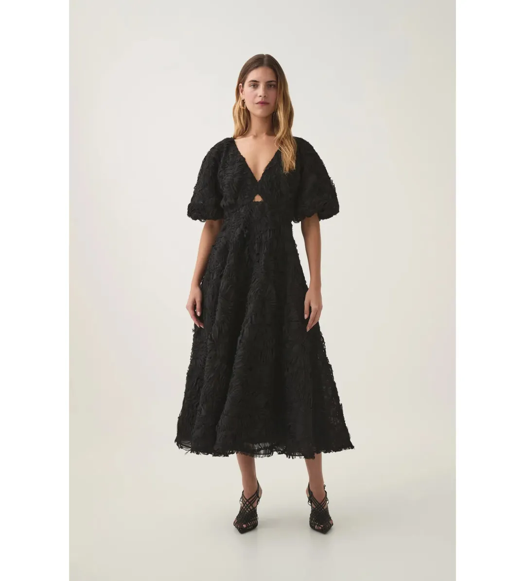 Aje Florential Textured Midi Dress Black Size AU 16 for rent on The Volte - main image