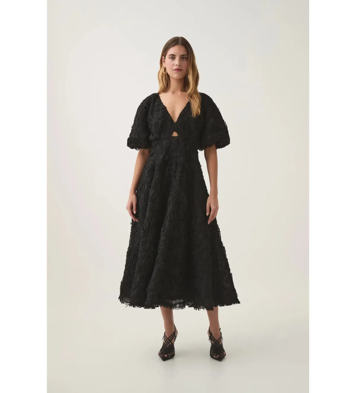 Aje Florential Textured Midi Dress Black Size AU 16 for rent on The Volte - main image
