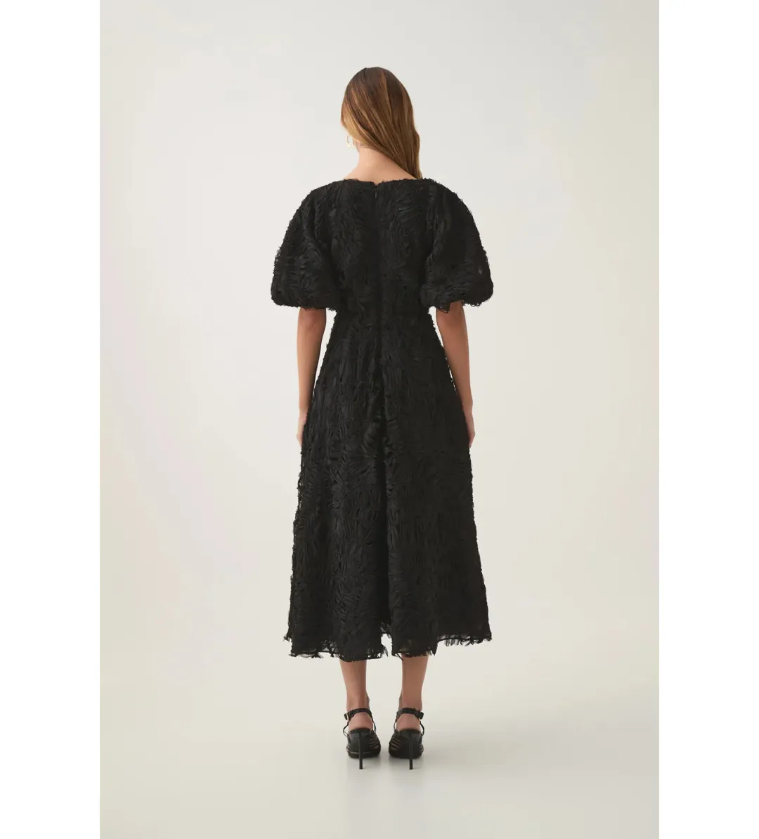 Aje Florential Textured Midi Dress Black Size AU 16 for rent on The Volte - main image
