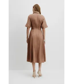 Country Road Cinched Shirt Dress in Nutmeg Size 12 for rent on The Volte - image 5