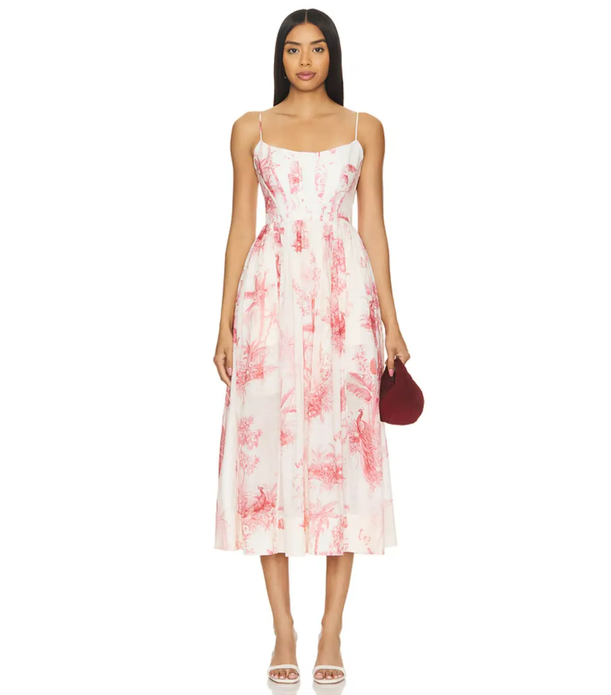 Zimmermann Waverley Corset Midi Dress in Pink Palm Size 0 / AU 8  for rent on The Volte - main image