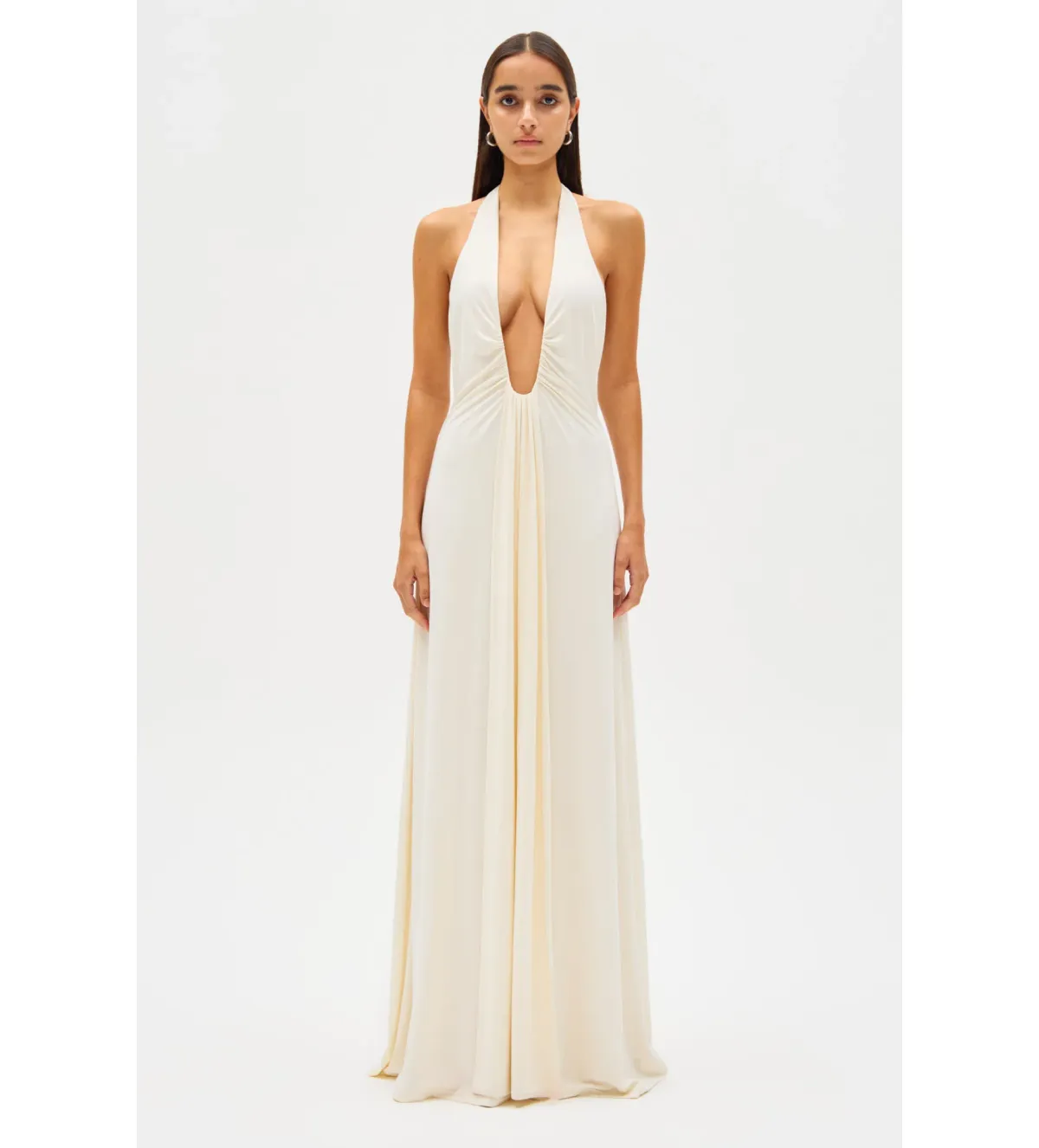 MISHA Jennifer Cupro Maxi Dress Ivory Size 4  for rent on The Volte - main image