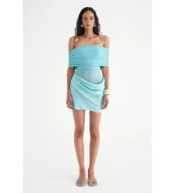 Benni Nico Off Shoulder Mini Dress in Aquamarine Size 8  for rent on The Volte - image 1