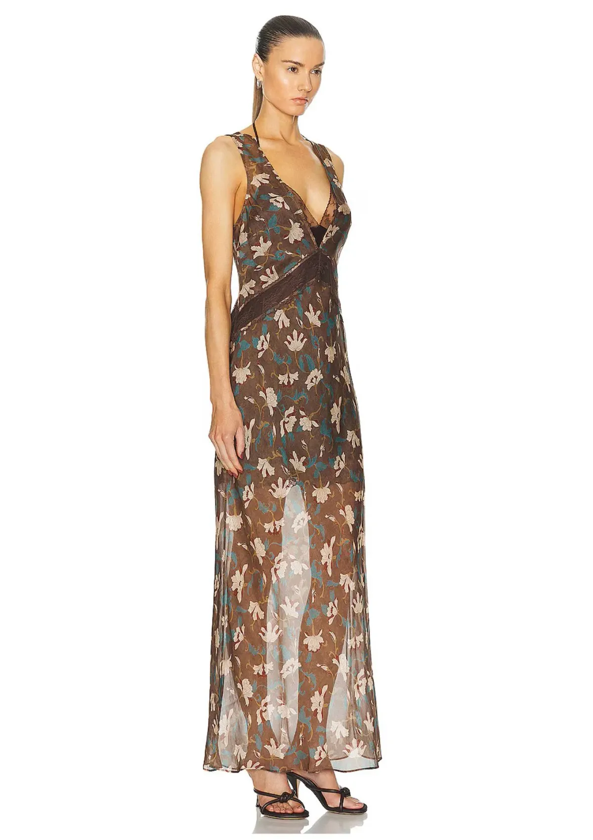 Sir the Label The Avellino Lace Layered Dress in Chocolate Fiore Print Size 0 / AU 6 for rent on The Volte - main image