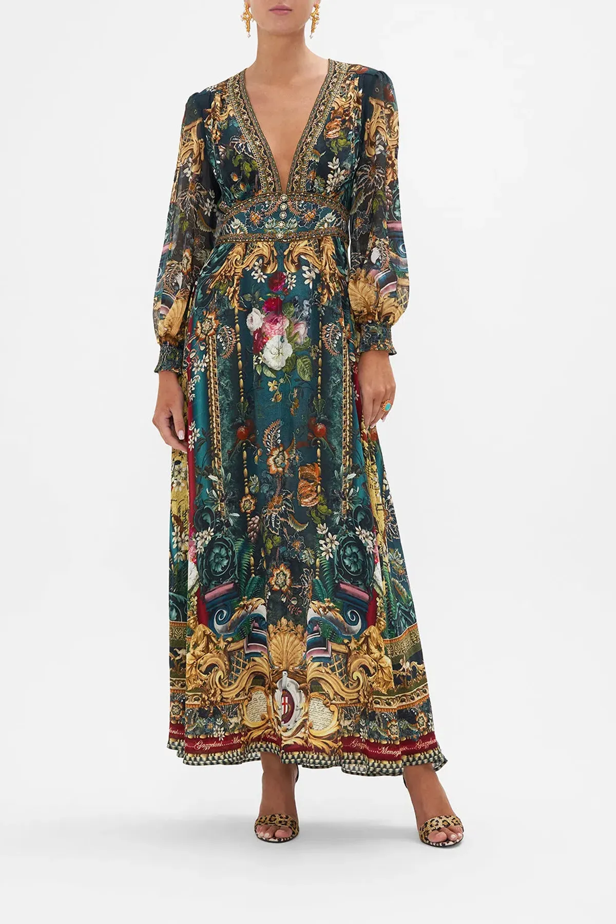 Camilla Long Sleeve Button Maxi Dress with Shaped Waistband Verdis World Size S / AU 10 for rent on The Volte - main image