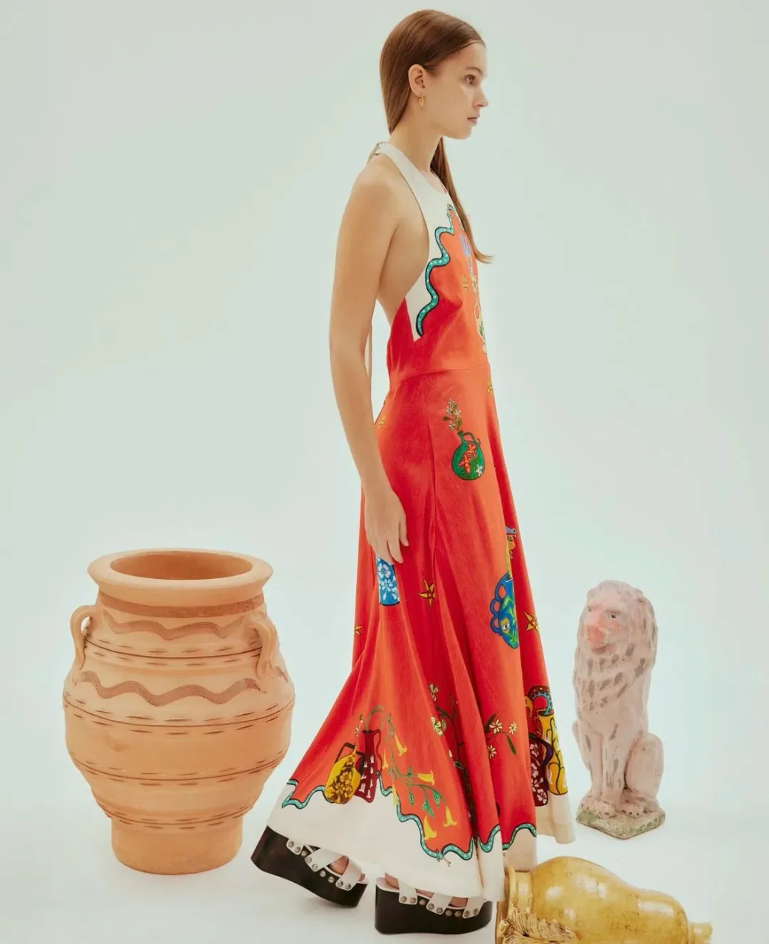 Alemais Rose Halter Dress Red Print Size AU 8 for rent on The Volte - main image