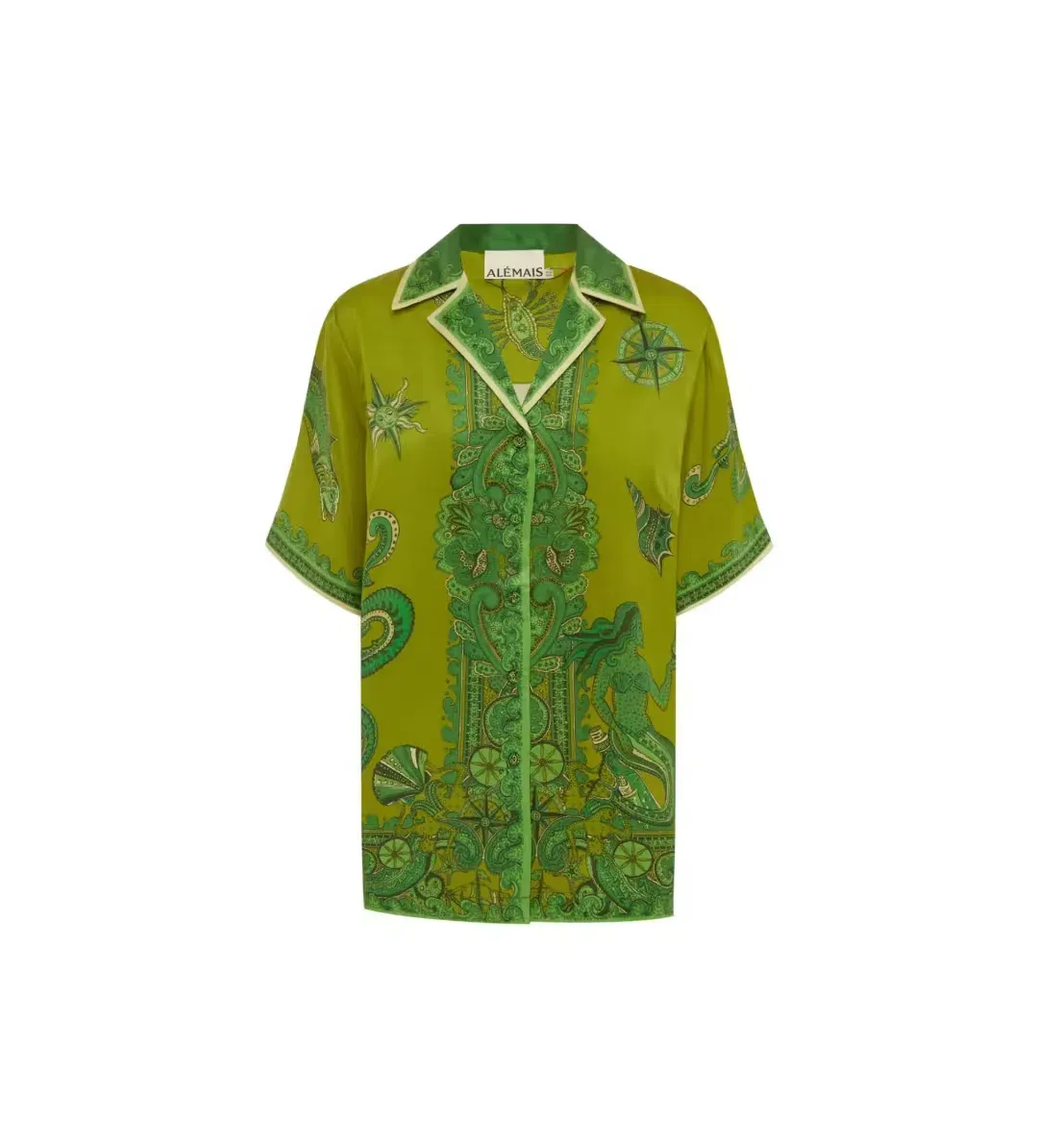 Alemais Solaris Silk Shirt and Pant Set Green Print Size AU 4 for rent on The Volte - main image