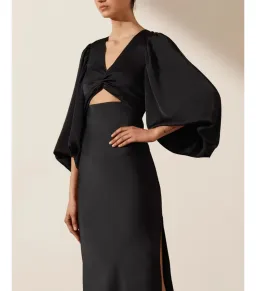 Shona Joy Luxe Twist Front Balloon Sleeve Midi Dress Black Onyx Size AU 18 for rent on The Volte - image 4
