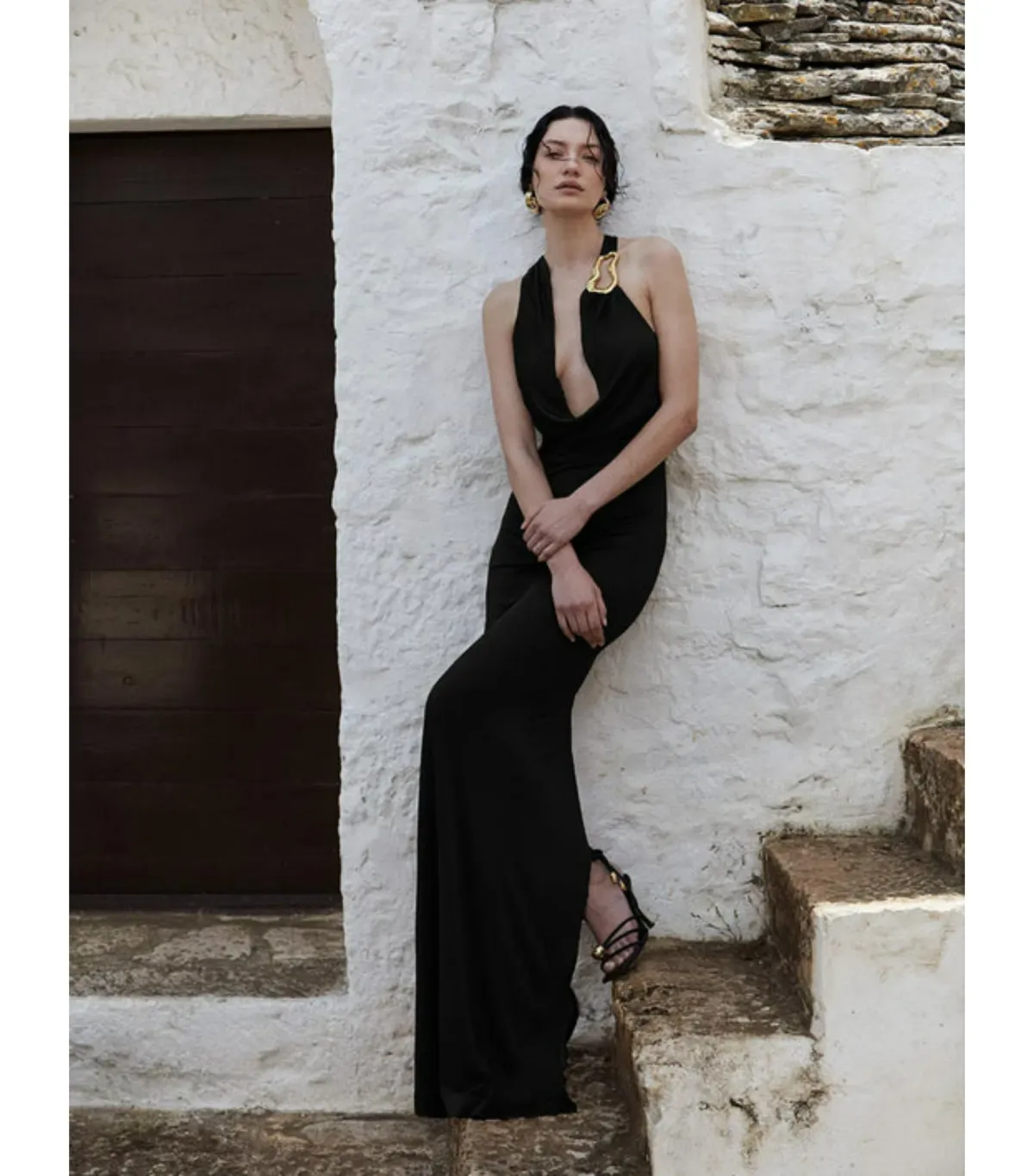 Rebecca Vallance Domenica Halter Gown Black Size AU 6 for rent on The Volte - main image