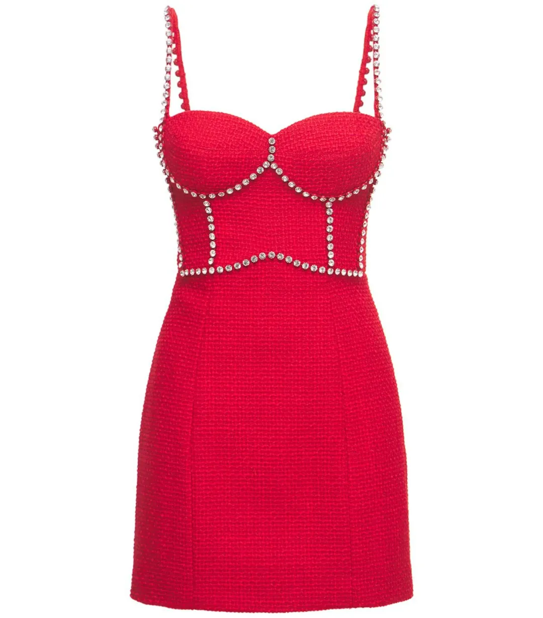 Area NYC Red Embellished Tweed Bustier Dress Red Size AU 6 for rent on The Volte - main image