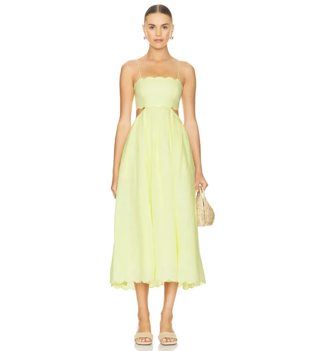 Zimmermann Halliday Scallop Midi Dress In Yellow Size 2 / Au 12 for rent on The Volte - main image