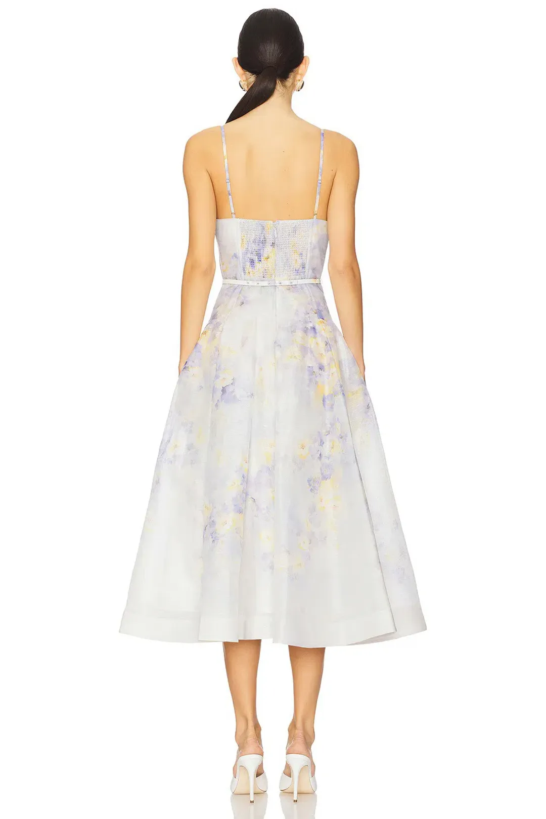 Zimmermann Crush Twist Front Midi Dress Lilac Floral Size 0P / AU 6 for rent on The Volte - main image